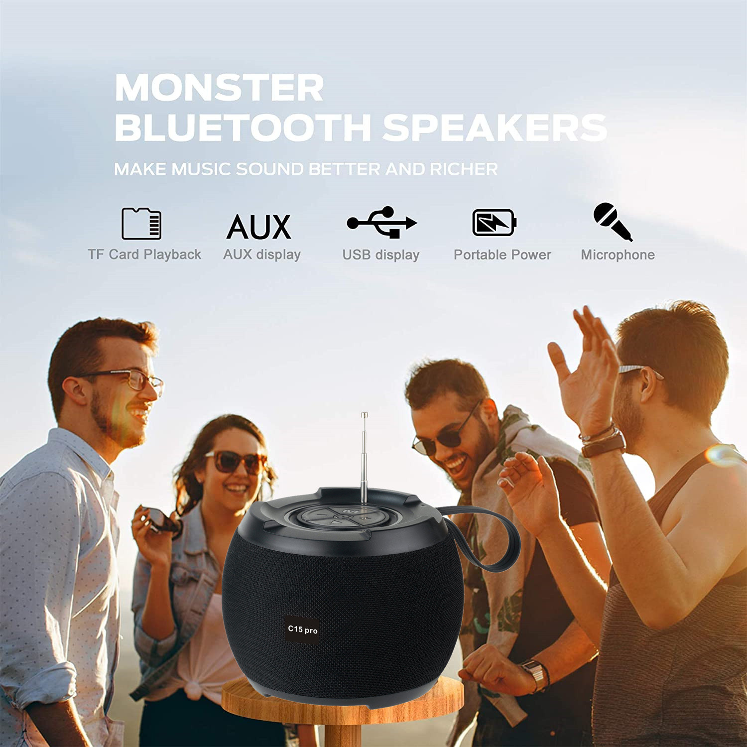 Loa bluetooth C15 Hi-Fi kiêm giá đỡ điện thoại siêu hay