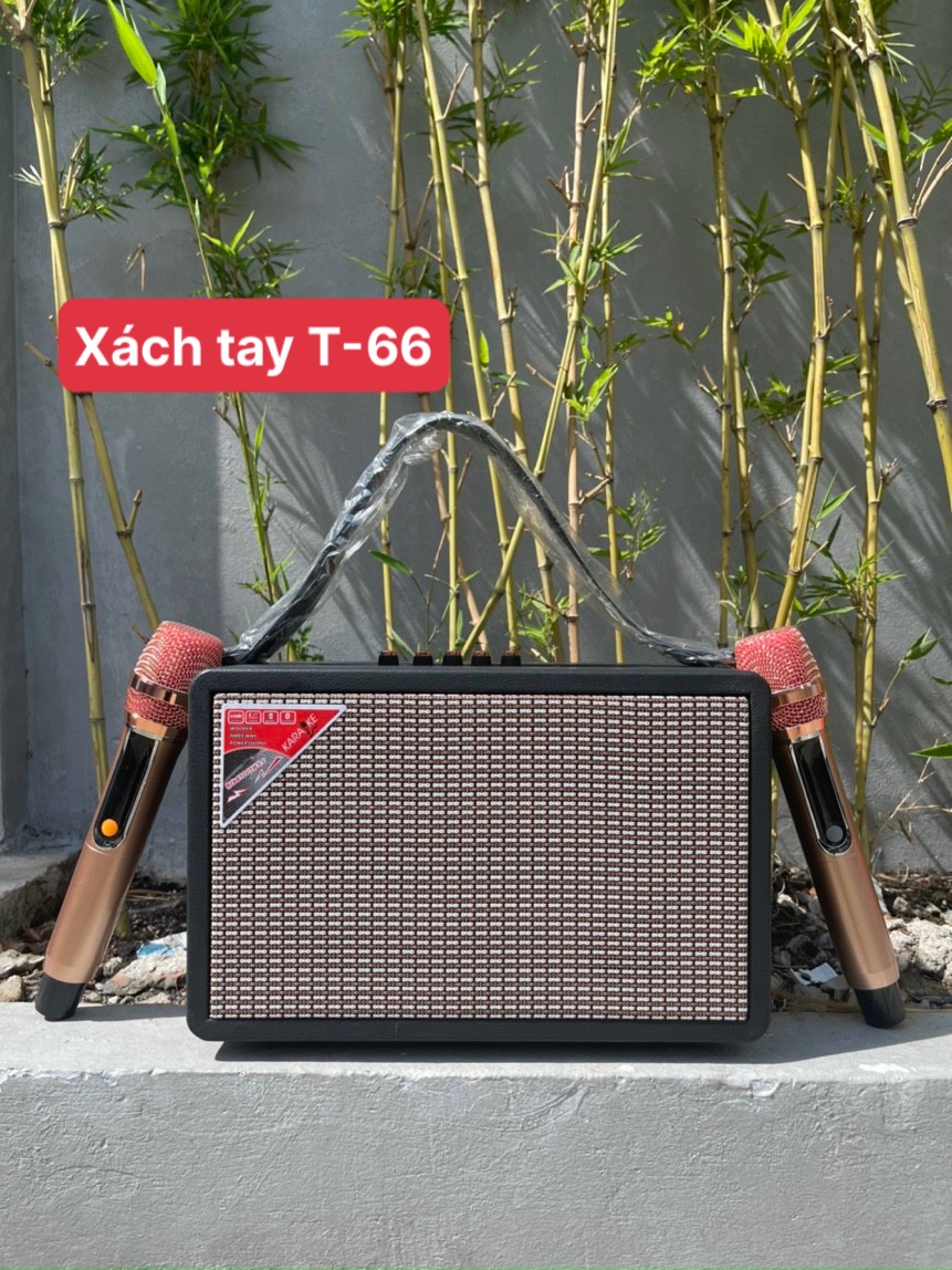 Loa xách tay T-66 bluetooth karaoke kèm 2 micro không dây [BH 1 năm]