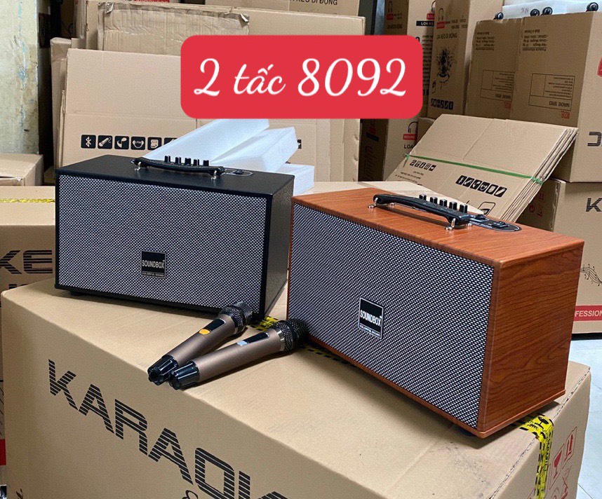 Loa 2 tấc SoundBox 8092 bluetooth karaoke xách tay kèm 2 micro không dây [BH 1 năm]