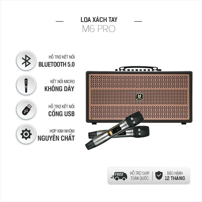 Loa Best Sound M6 PRO bluetooth karaoke xách tay kèm 2 micro không dây [BH 1 năm]