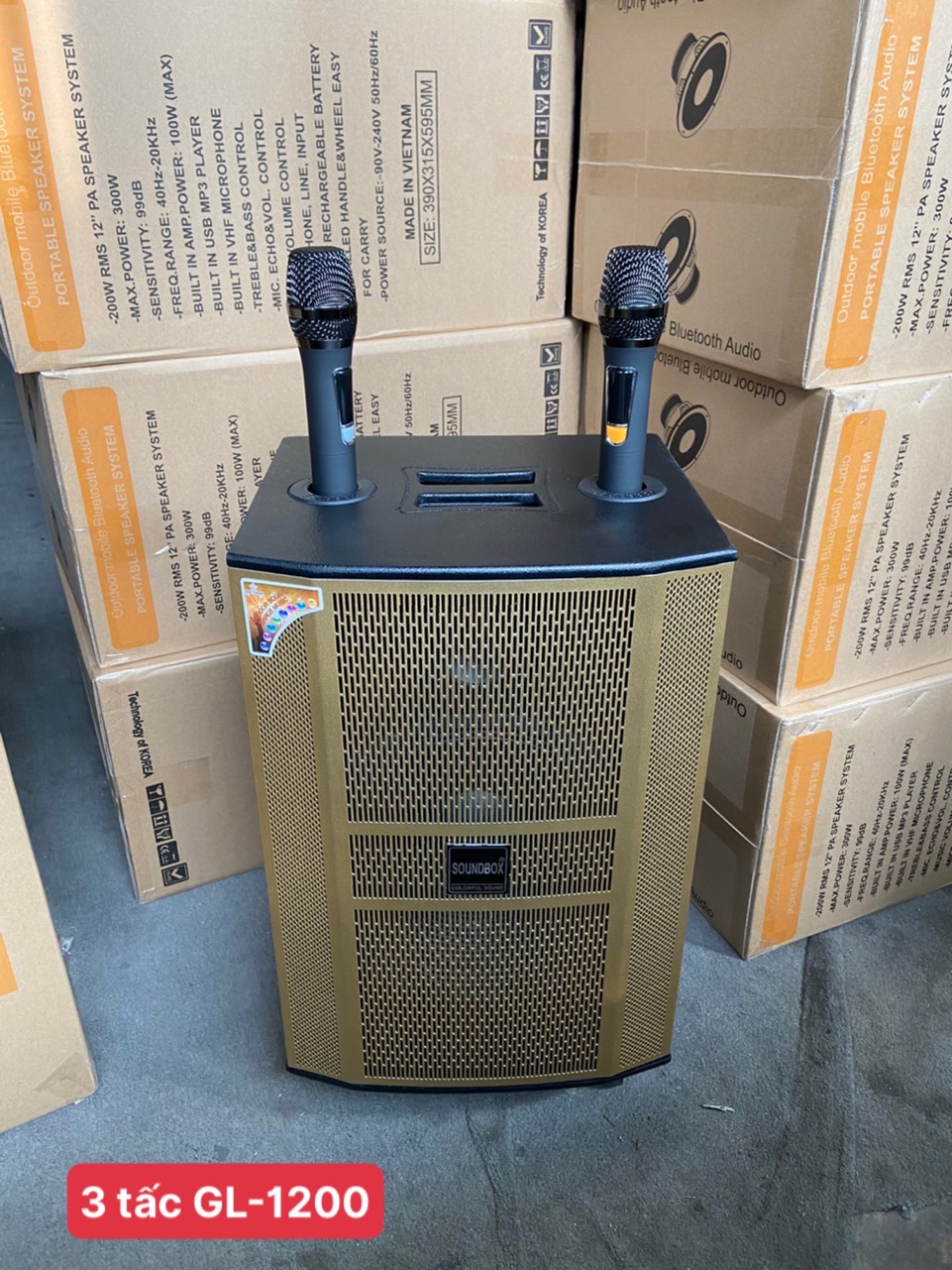 Loa 3 tấc GL-1200 bluetooth karaoke kéo kèm 2 micro không dây [BH 1 năm]