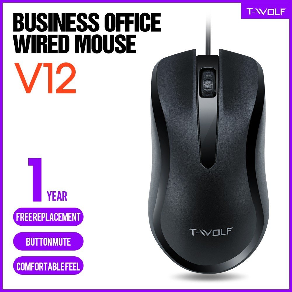Chuột có dây văn phòng T-WOLF V12 chuyên sử dụng văn phòng [BH 1 NĂM]