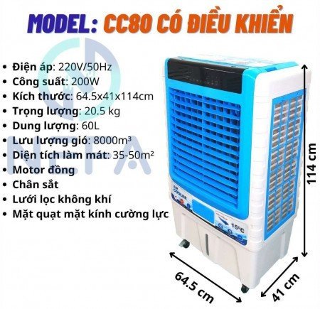 Quạt điều hòa hơi nước HAKARI CC80 / HK80 nút cảm ứng có remote điều khiển dung tích 60L [BH 1 năm]