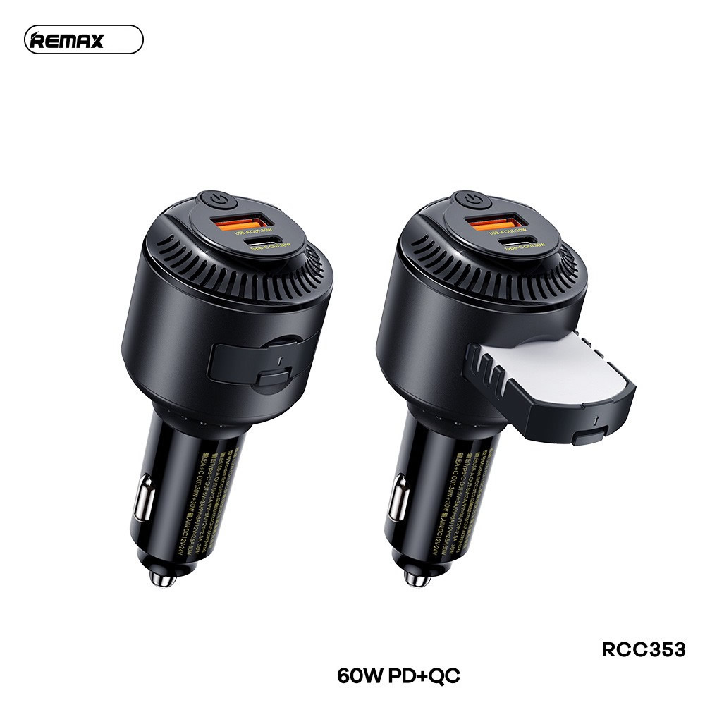 Cóc sạc nhanh xe hơi 60w khuếch tán nước hoa REMAX RCC-353 (1 cổng USB A PD vs 1 cổng Type C QC) cho ô tô chính hãng [BH 1 năm]