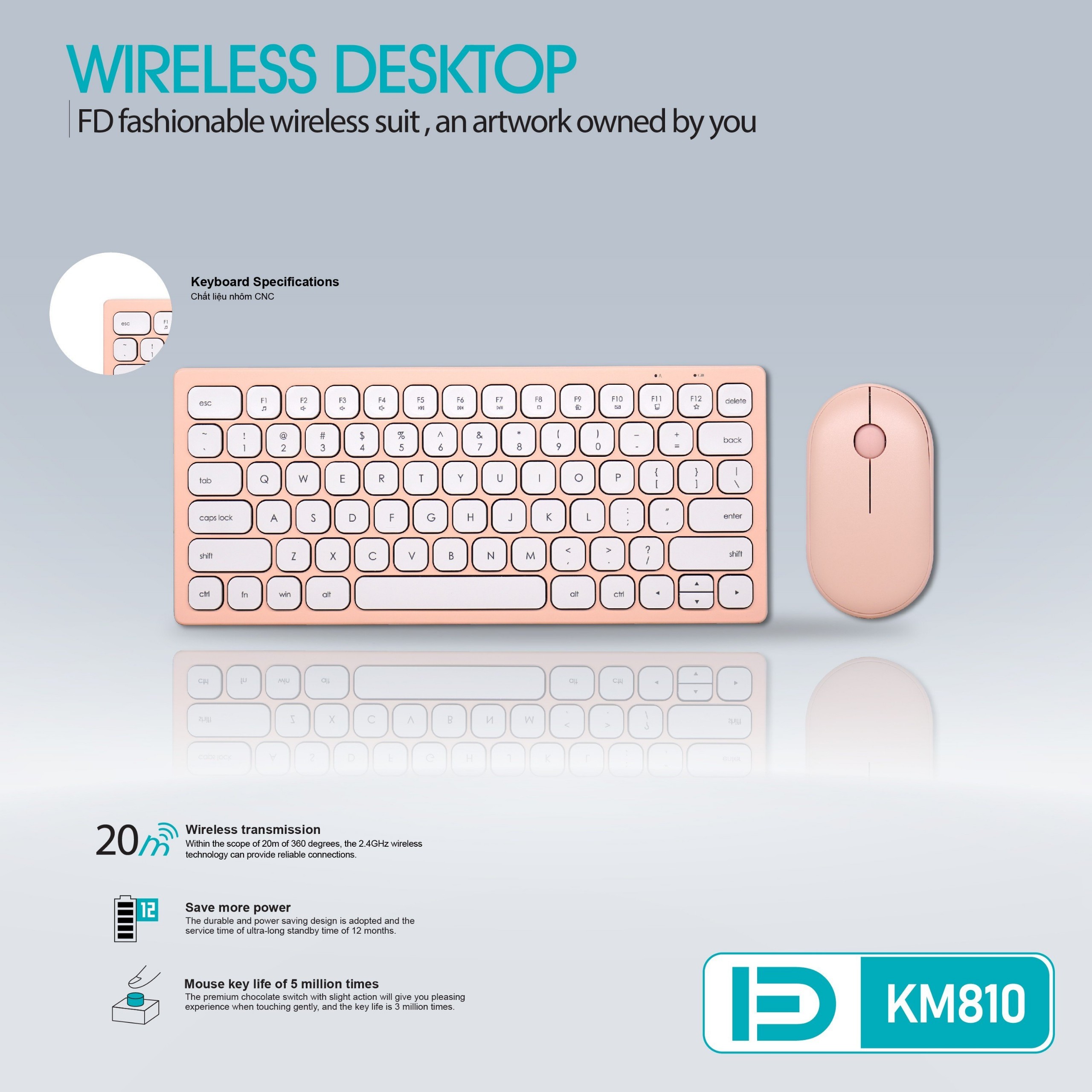 Combo bàn phím chuột không dây FD mini KM810 [BH 1 năm]