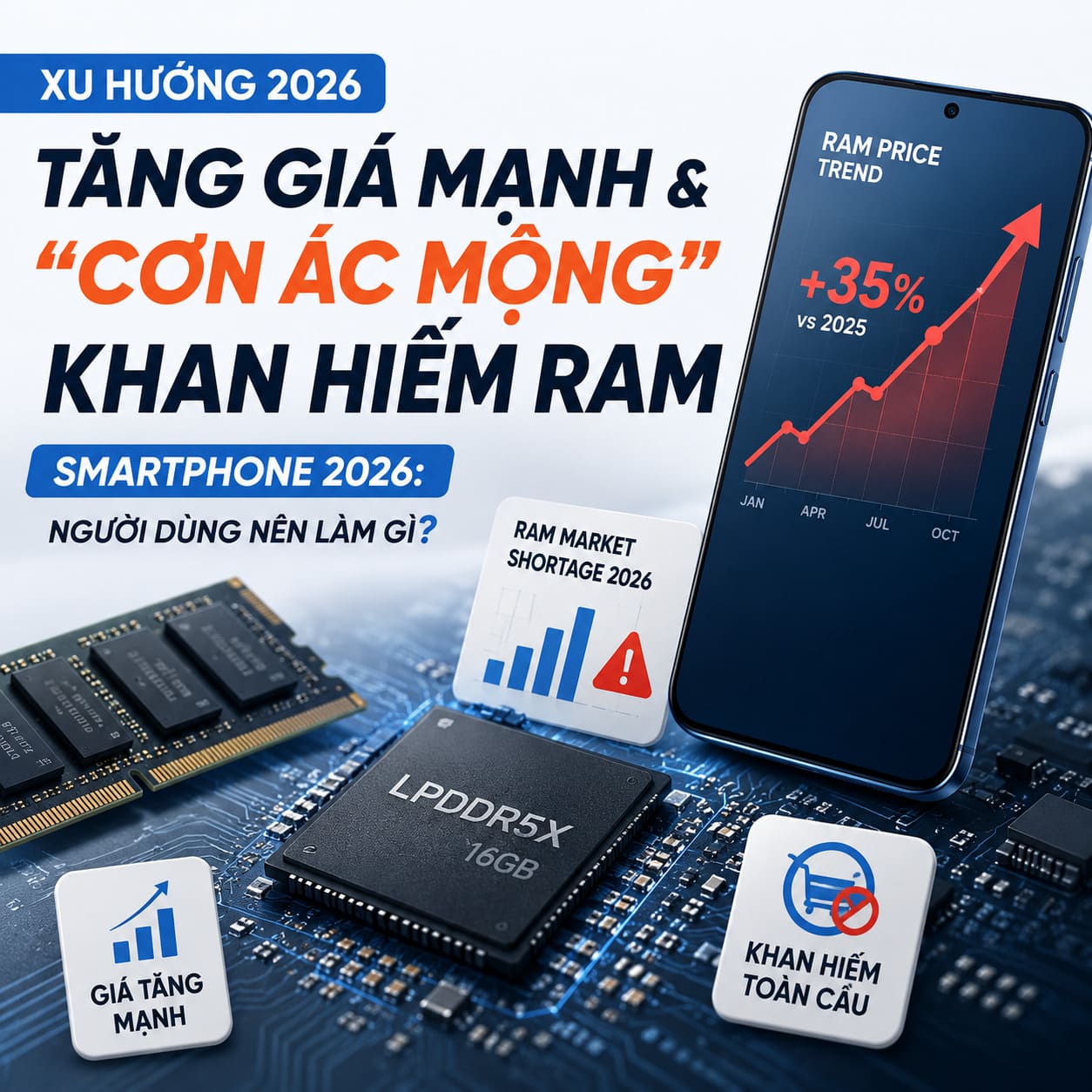 Xu Hướng Tăng Giá Mạnh & Cơn Ác Mộng Khan Hiếm RAM Smartphone 2026: Người Dùng Nên Làm Gì?