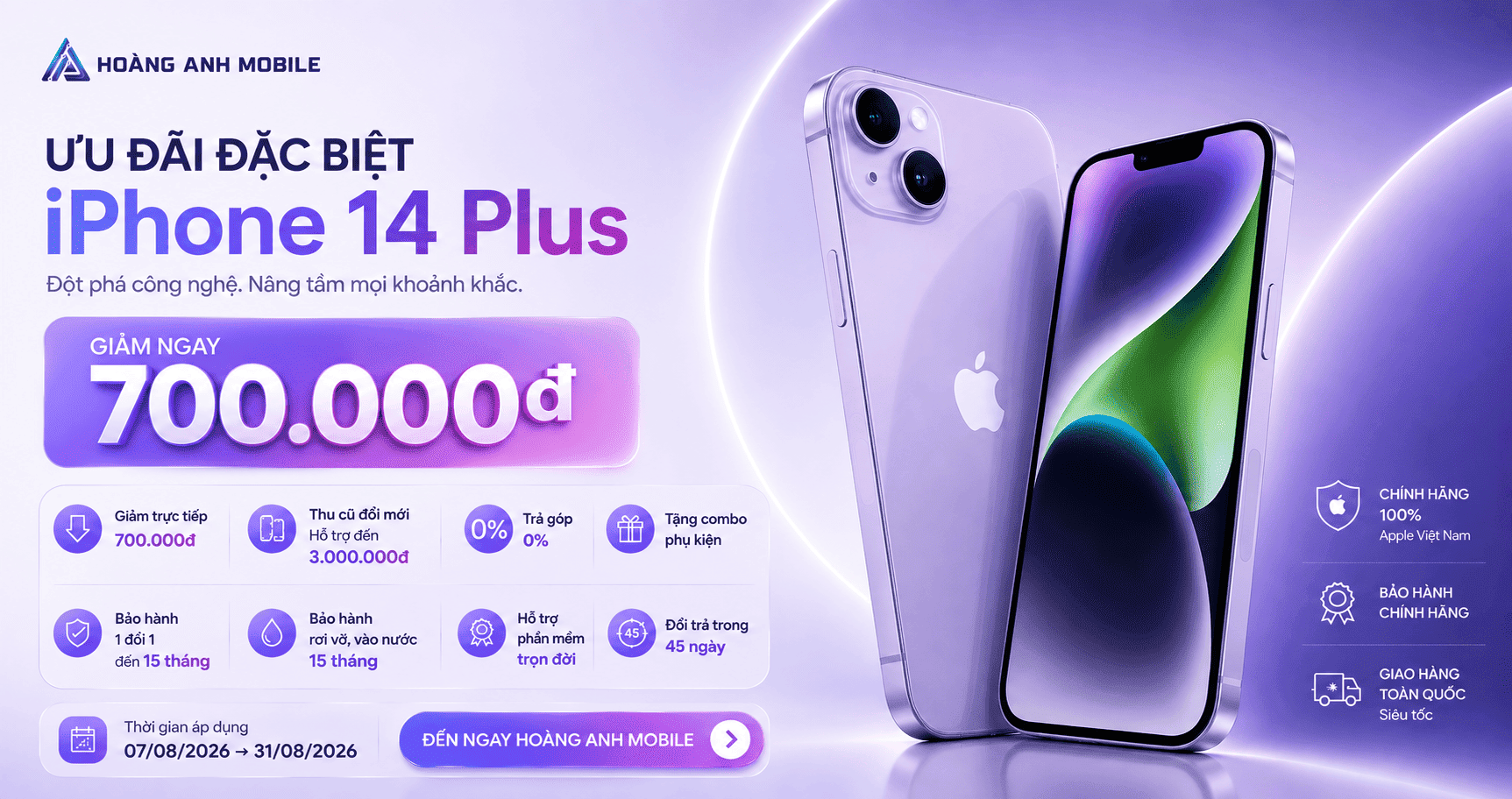 Khuyến Mãi iPhone 14 Plus: Giảm Ngay 700.000đ Tại Hoàng Anh Mobile