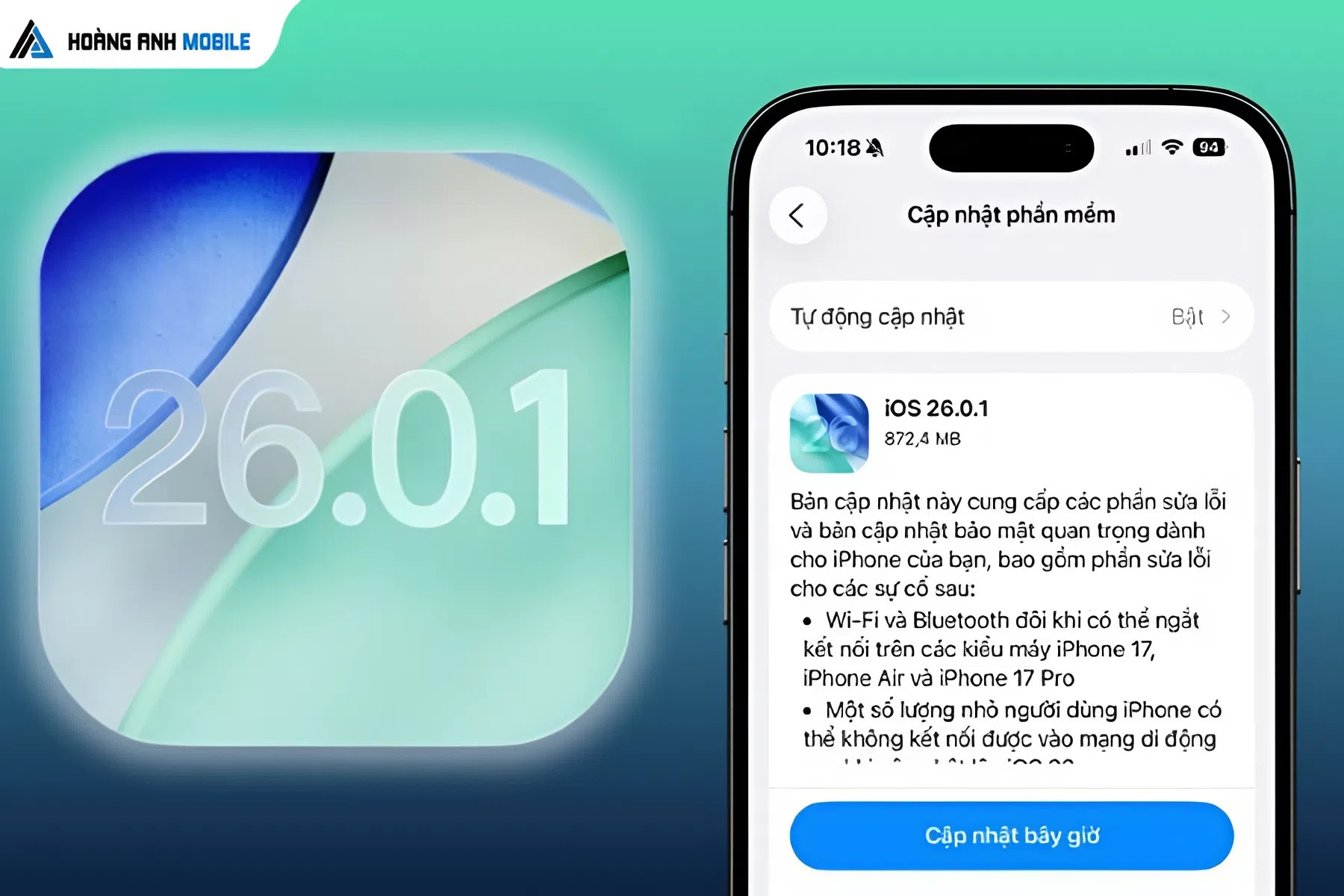 iOS 26.0.1 chính thức ra mắt – Bản vá ổn định đầu tiên của iOS 26