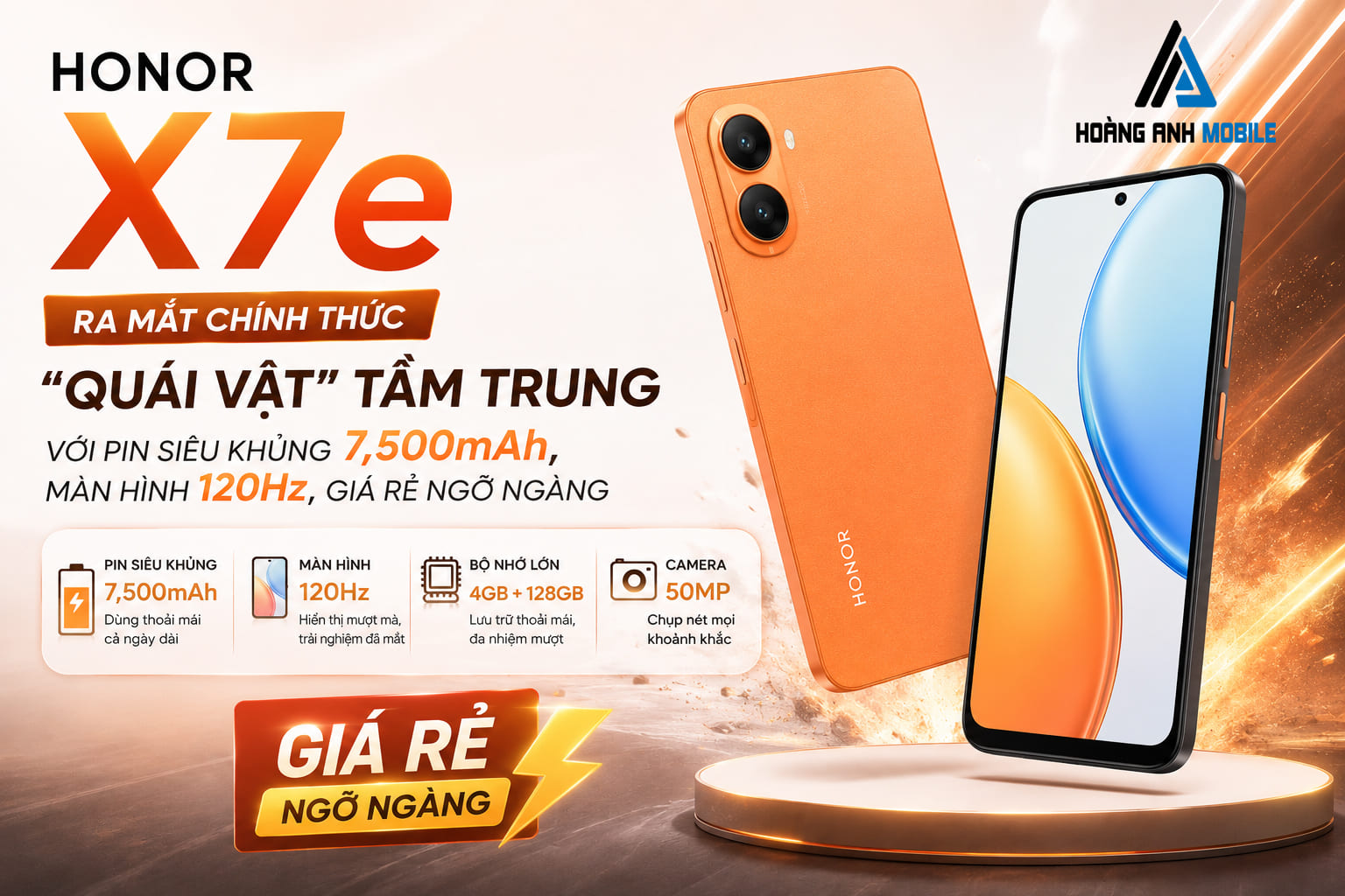 HONOR X7e Ra Mắt Chính Thức: Quái Vật Tầm Trung Với Pin Siêu Khủng 7,500mAh, Màn Hình 120Hz, Giá Rẻ Ngỡ Ngàng