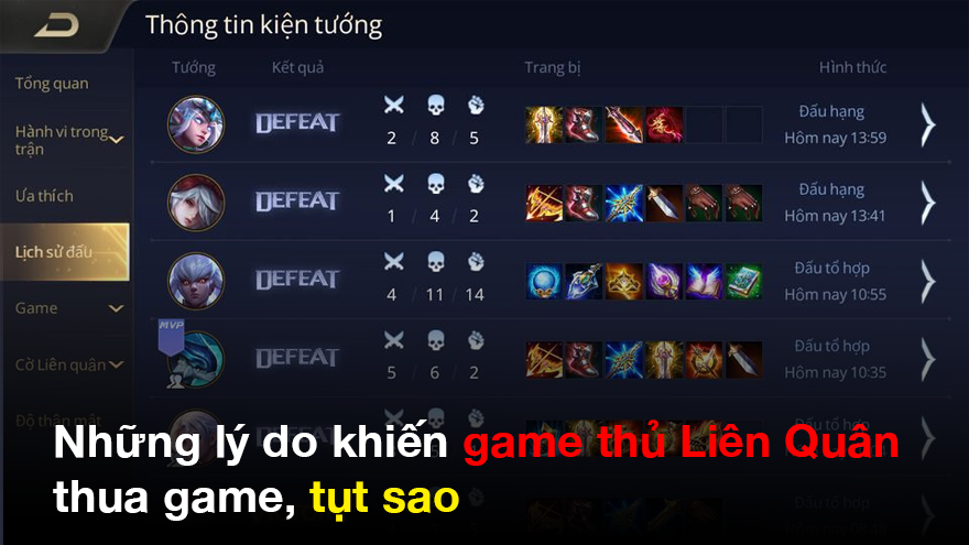 Những lý do khiến game thủ Liên Quân thua game, tụt sao