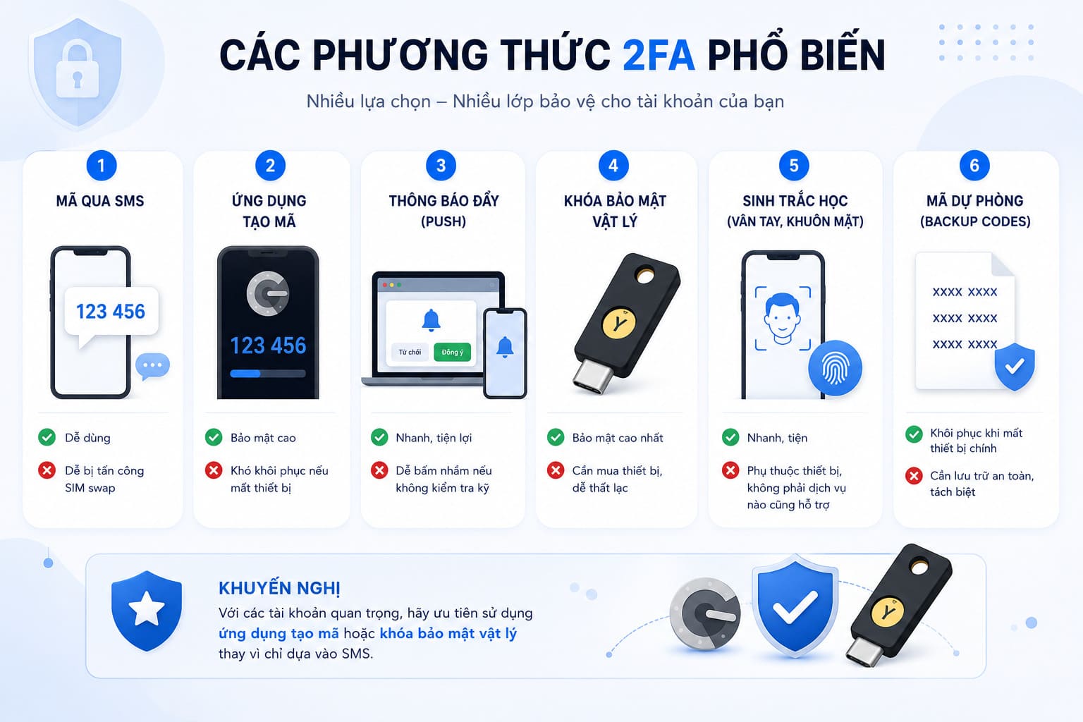 Các Phương Thức 2FA Phổ Biến Hiện Nay