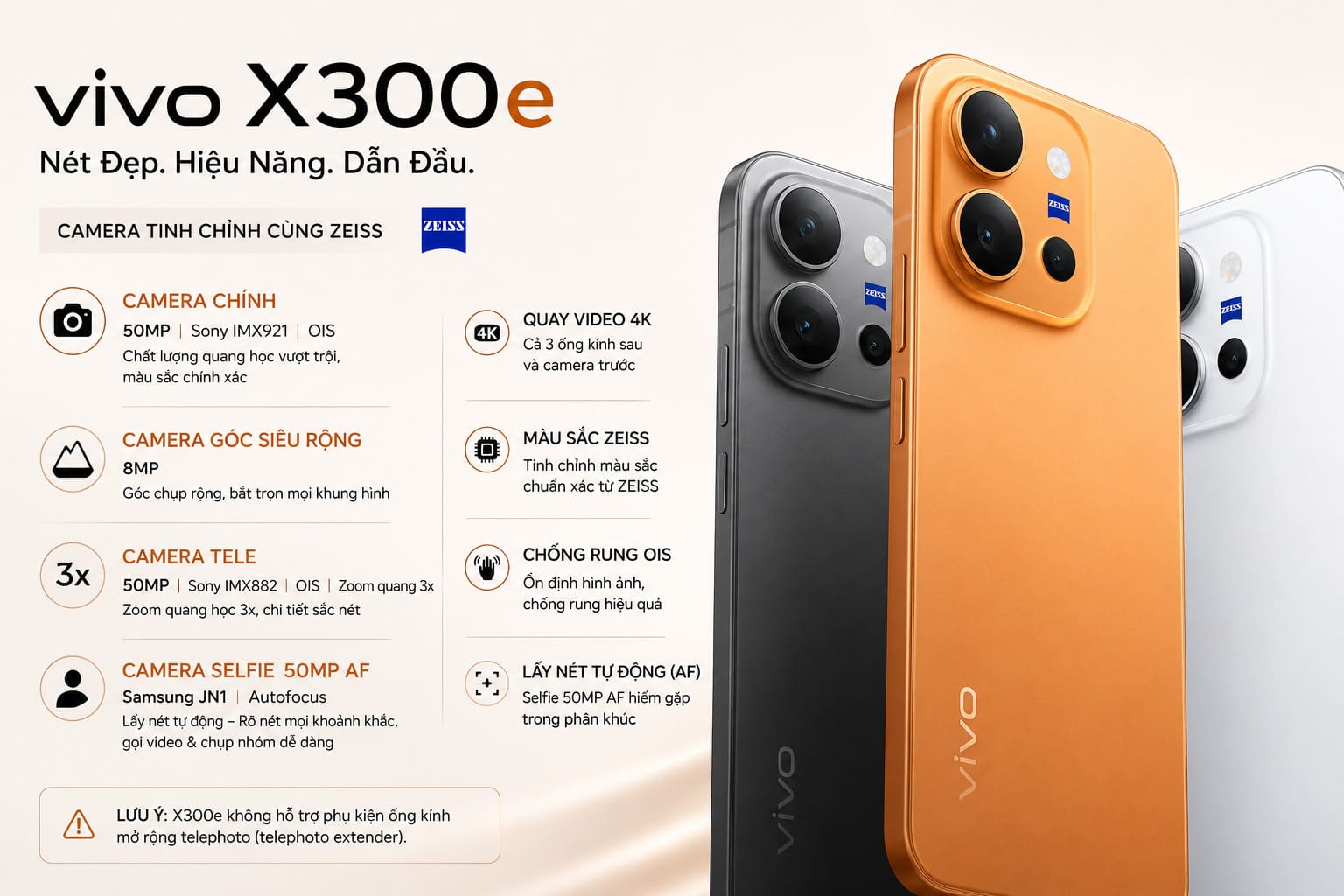 Camera: Cụm Ba Ống Kính Zeiss, Điểm Nhấn Selfie 50MP AF