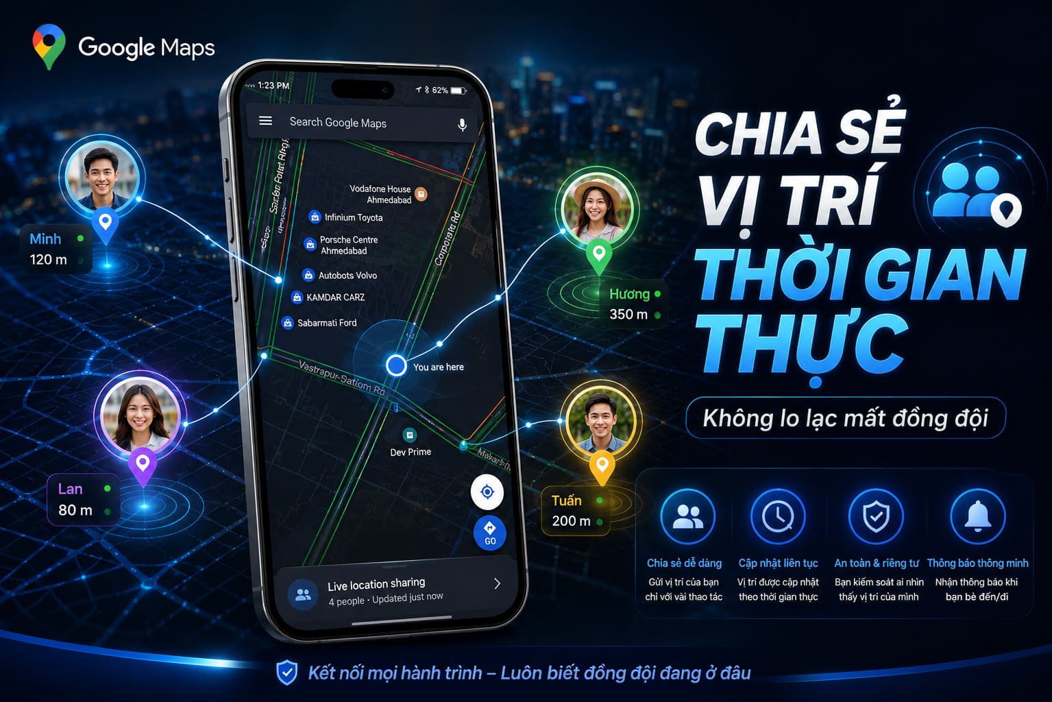 Chia sẻ vị trí thời gian thực (Live Location Sharing) – Không lo lạc mất đồng đội