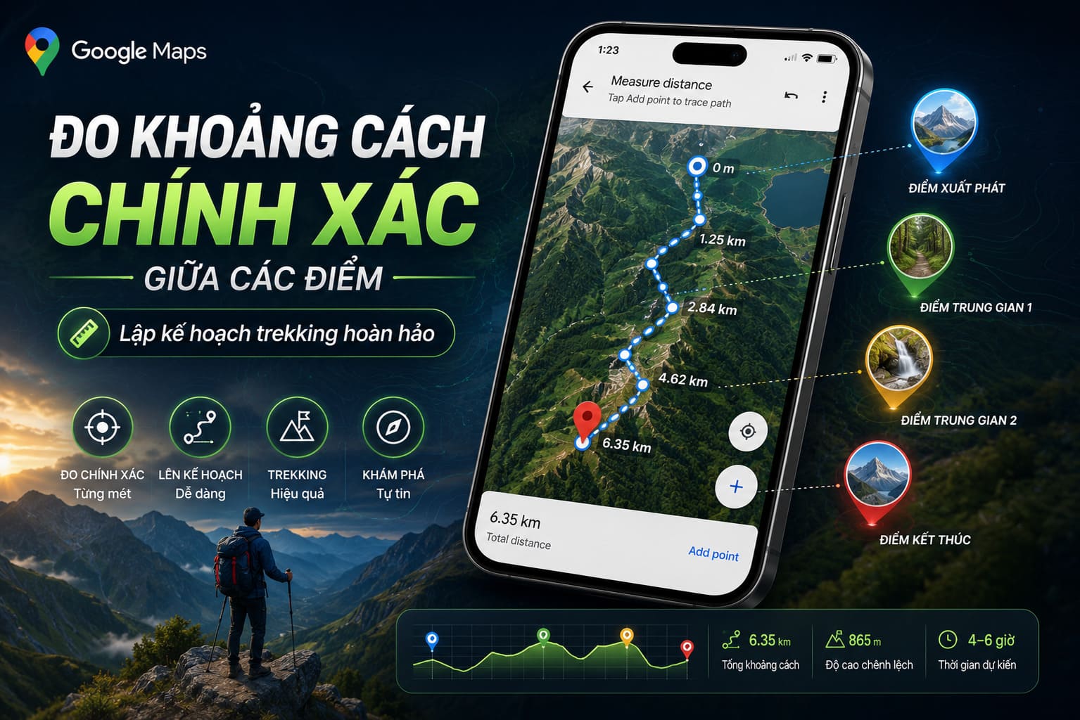 Đo khoảng cách chính xác giữa các điểm (Measure Distance) – Lập kế hoạch trekking hoàn hảo