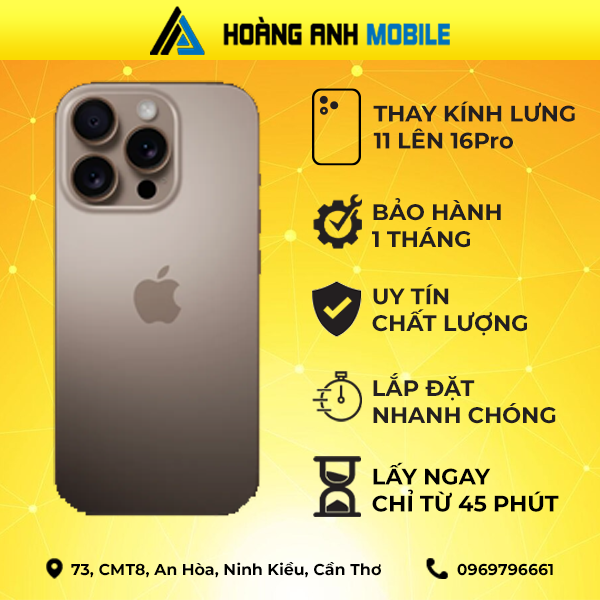 Thay kính lưng iPhone 11 lên 12 Pro/13Pro/14Pro/15Pro/16Pro