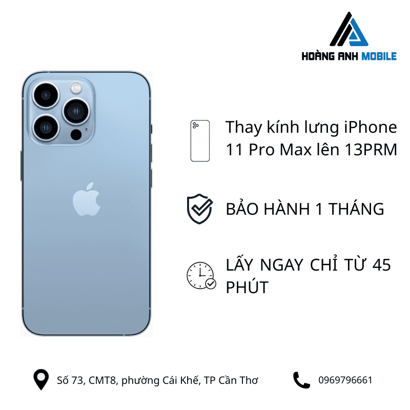 Thay kính lưng iphone 11 Pro Max lên 12prm/13prm /14prm/15prm
