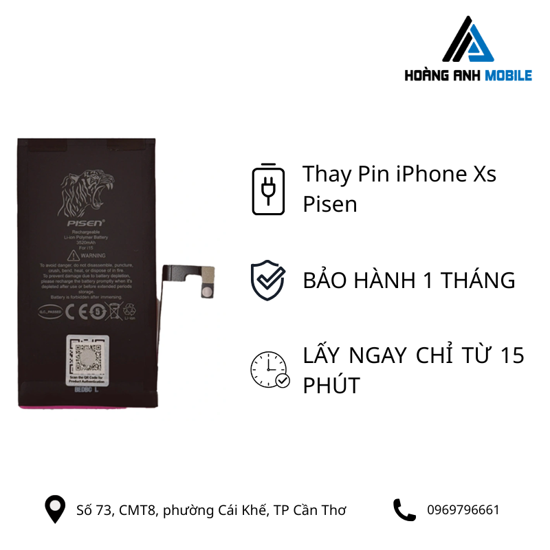 Thay Pin iPhone Xs Pisen dl cao 3030