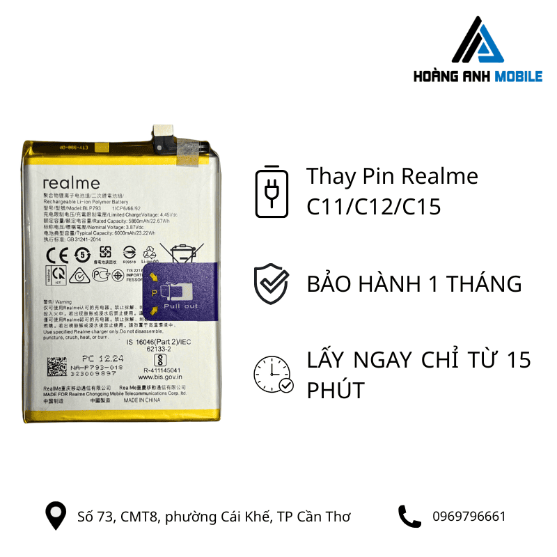 Thay pin Realme C11/C12/C15