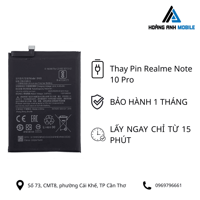 Thay pin Realme Note 10 Pro
