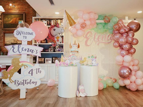 Set bong bóng trang trí sinh nhật hồng cho bé 1 tuổi  Cửa hàng shop bán  các loại bong bóng trang trí Kool Style