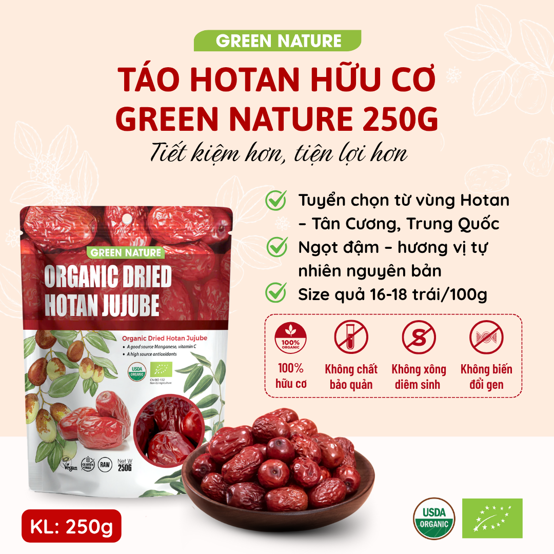 Green Nature - Táo Đỏ Hotan Hữu Cơ 250g