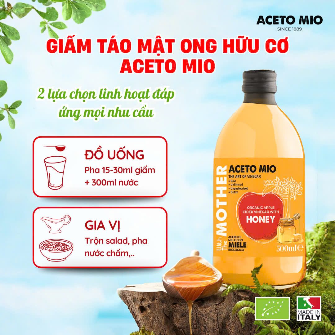 Giấm Táo Mật Ong Hữu Cơ Aceto Mio 500ml