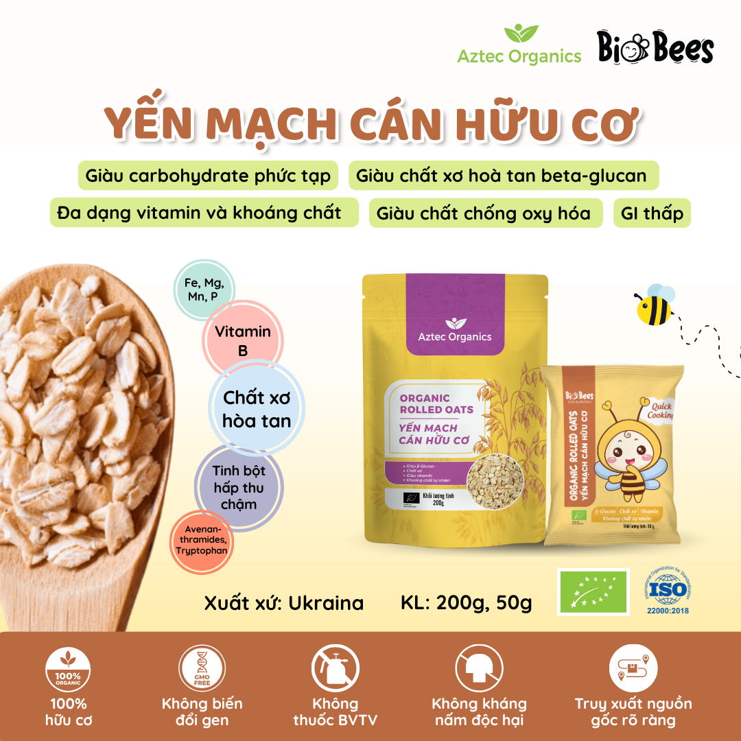 Aztec Organics - Yến Mạch Cán Hữu Cơ 200g