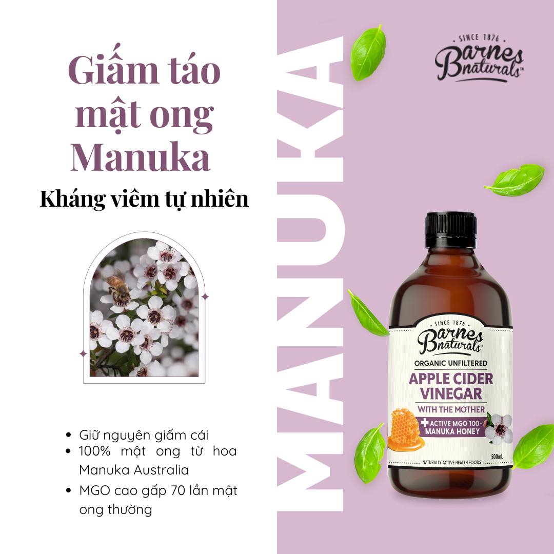 Barnes Naturals - Giấm táo mật ong Manuka (có giấm cái)  500ml