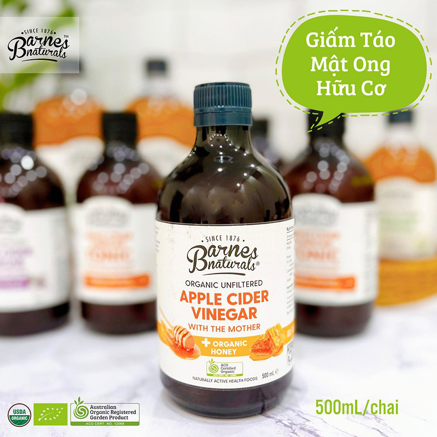 Barnes Naturals - Giấm Táo Mật Ong Hữu Cơ (có giấm cái) 500ml