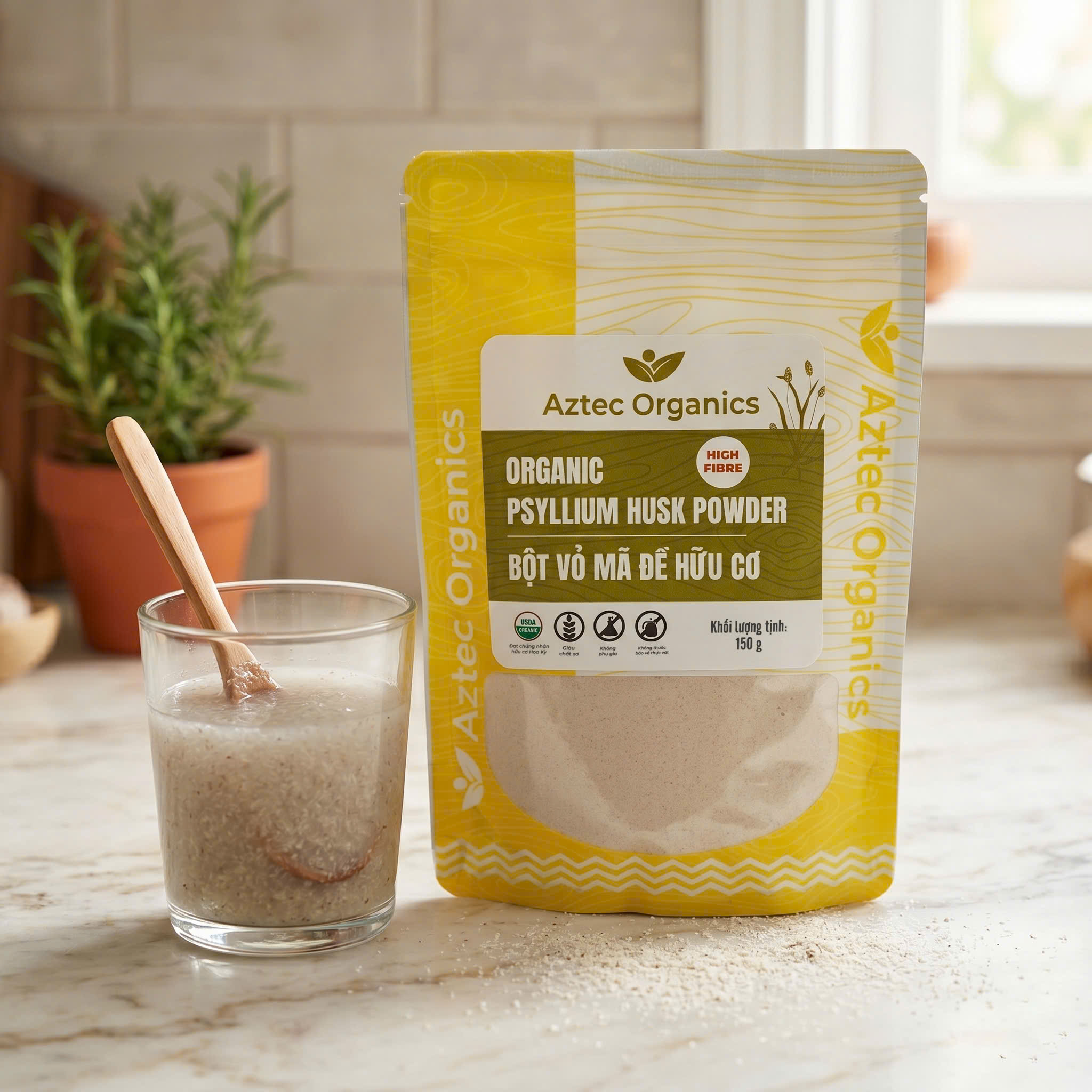 Aztec Organics - Bột vỏ mã đề hữu cơ 150g