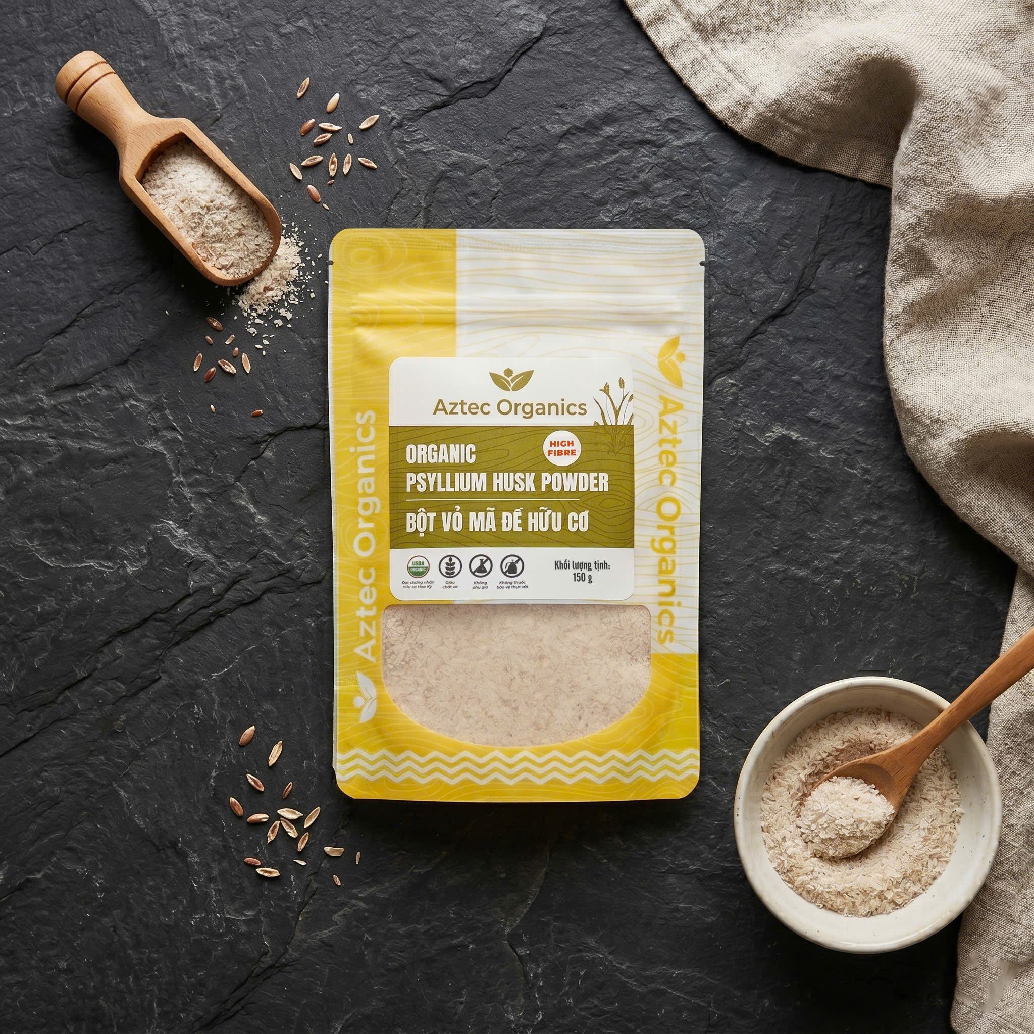 Aztec Organics - Bột vỏ mã đề hữu cơ 150g