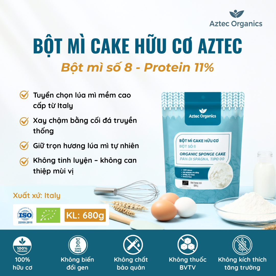 Aztec Organics - Bột Mì Cake Hữu Cơ 680g