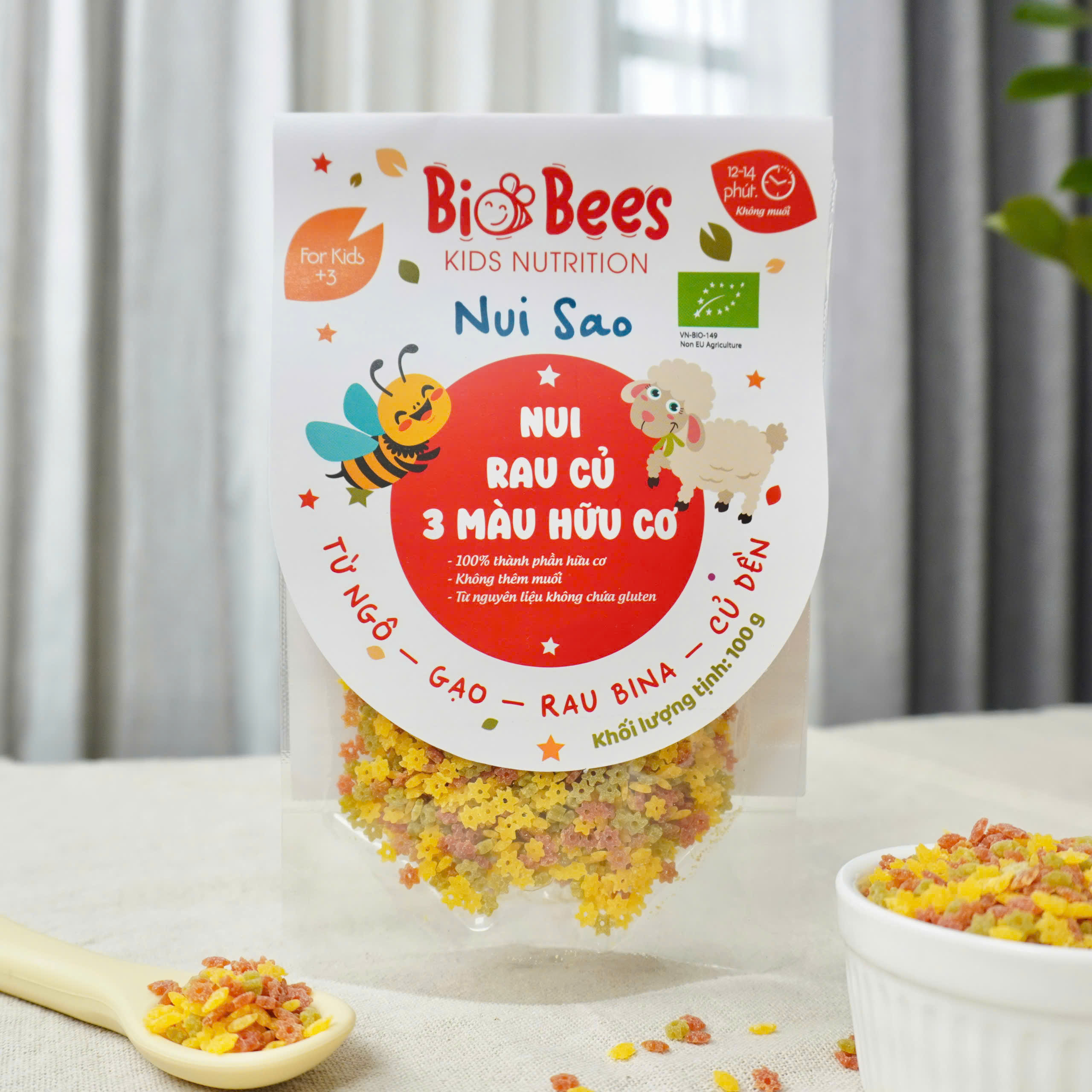 BIOBEES - Nui mì rau củ 3 màu hữu cơ hình sao 100g