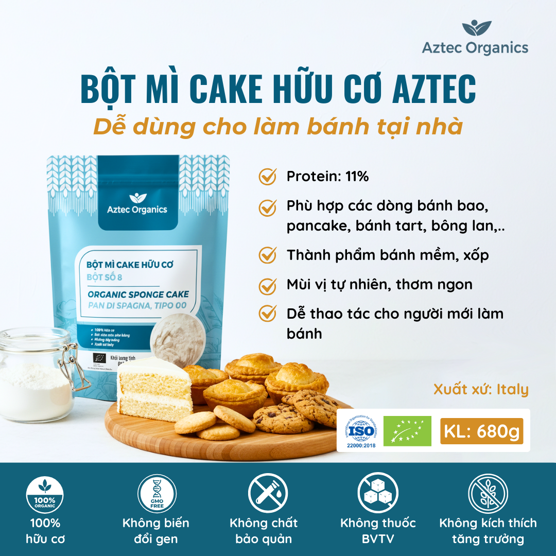 Aztec Organics - Bột Mì Cake Hữu Cơ 680g