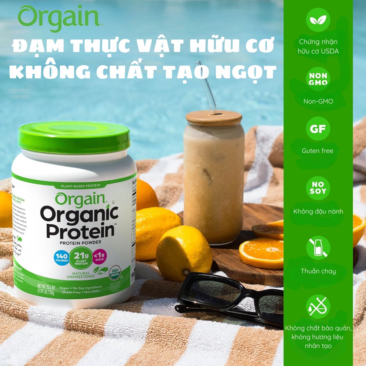 Orgain - Đạm Thực Vật Hữu Cơ Orgain Không Chất Làm Ngọt 720gr