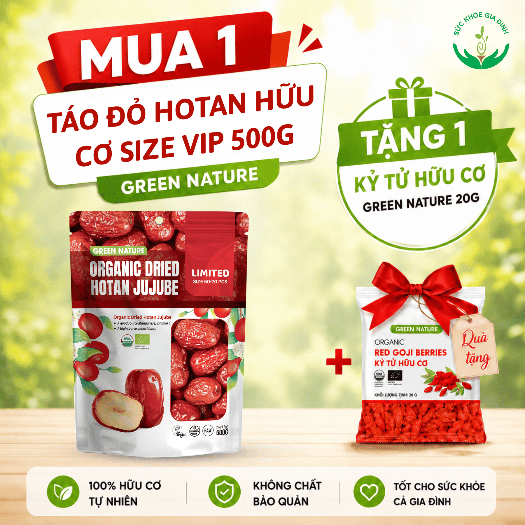 Green Nature - Táo Đỏ Hotan Hữu Cơ 500gr ( Siêu VIP)