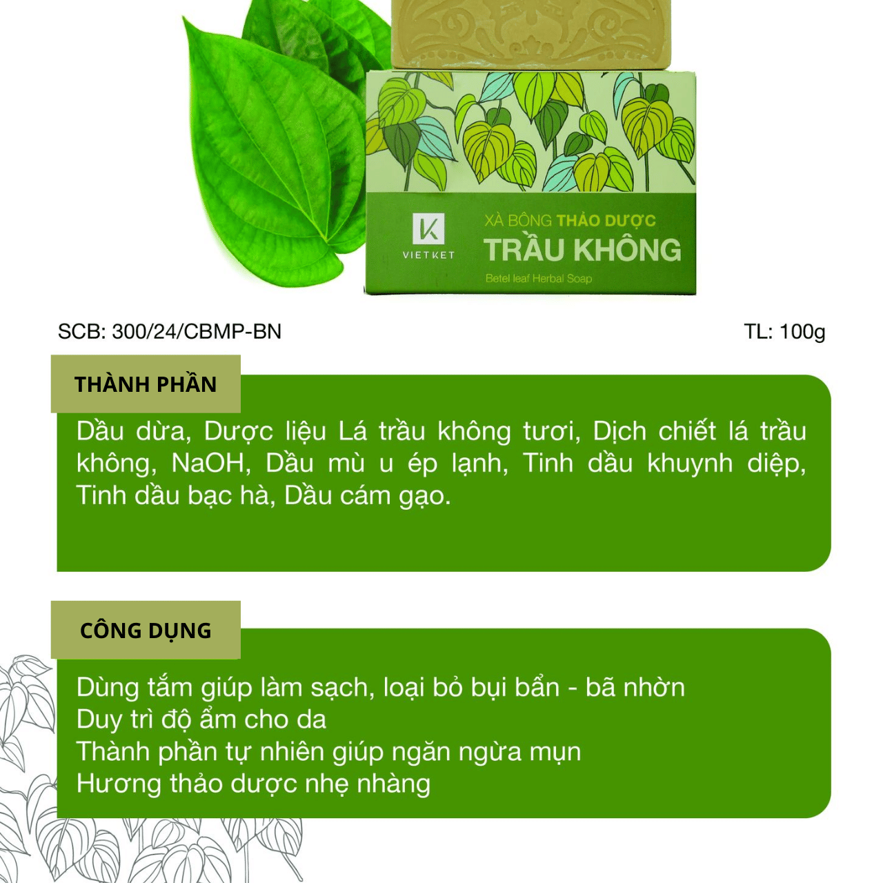 VIETKET - Xà Bông Tắm Thảo Dược Trầu Không VIETKET 100g