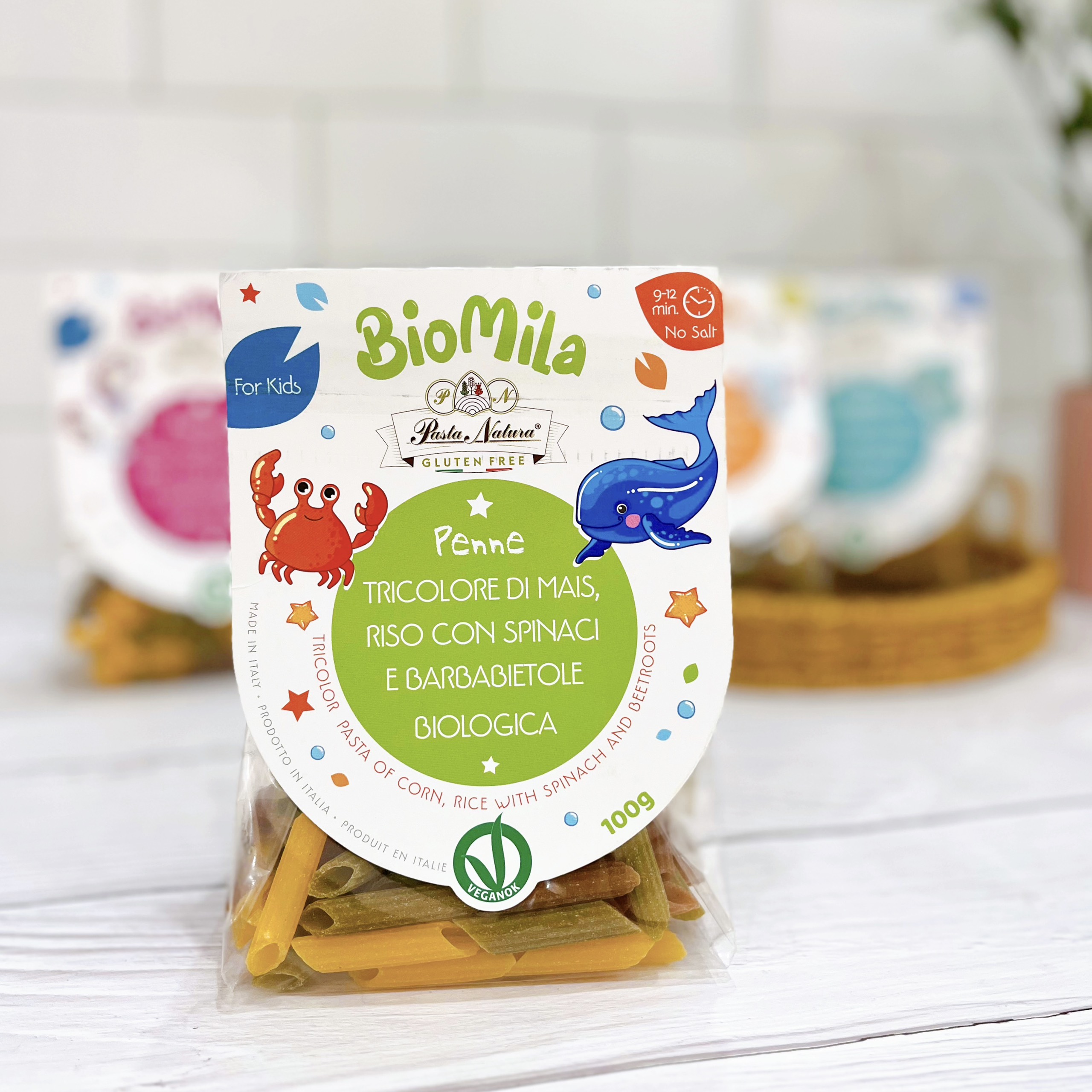 BioMila - Nui Mì Rau Củ 3 Màu Hữu Cơ (Không Gluten) - Hình Ống 100gr