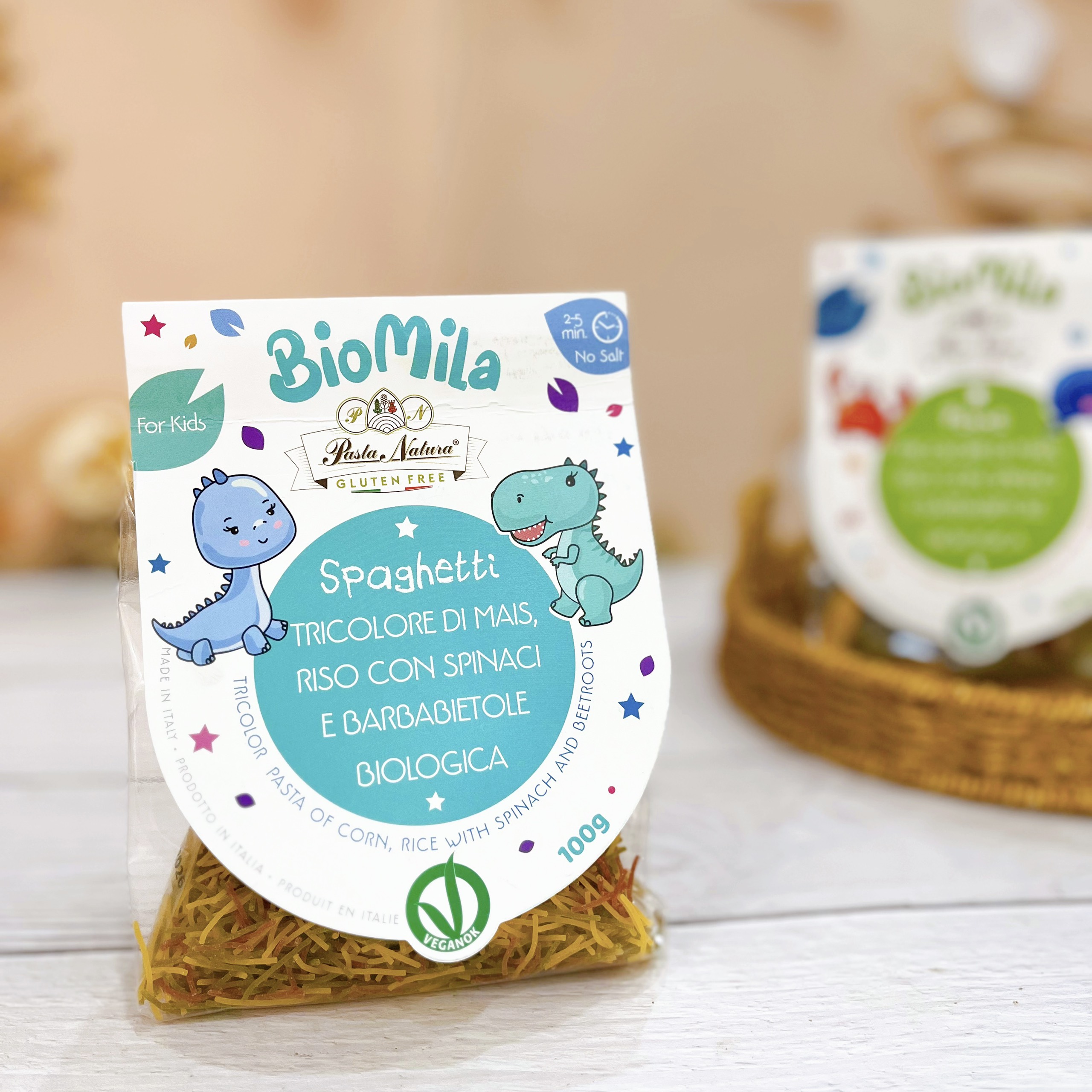 BioMila - Nui Mì Rau Củ 3 Màu Hữu Cơ (Không Gluten) - Spaghetti 100gr