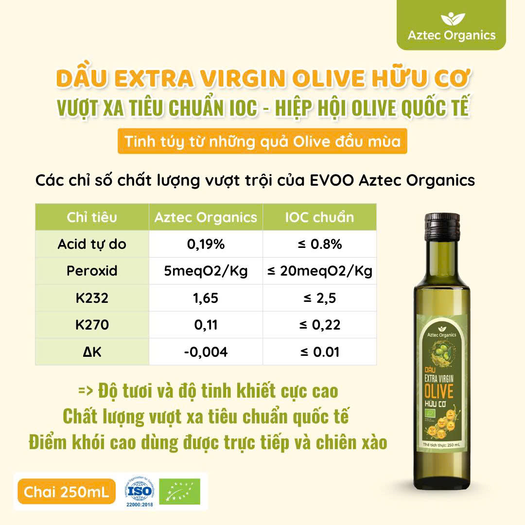 Aztec Organics - Dầu Extra Virgin Olive Hữu Cơ 250mL