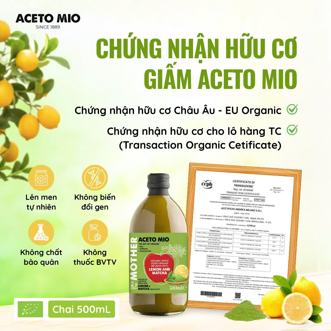 Aceto Mio - Giấm táo mix chanh matcha hữu cơ (có giấm cái) - ITALIA
