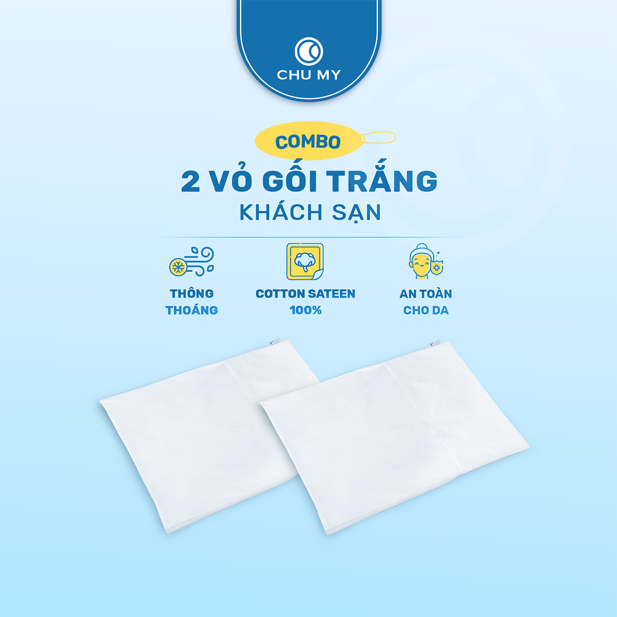 Combo Vỏ gối khách sạn 50x70cm