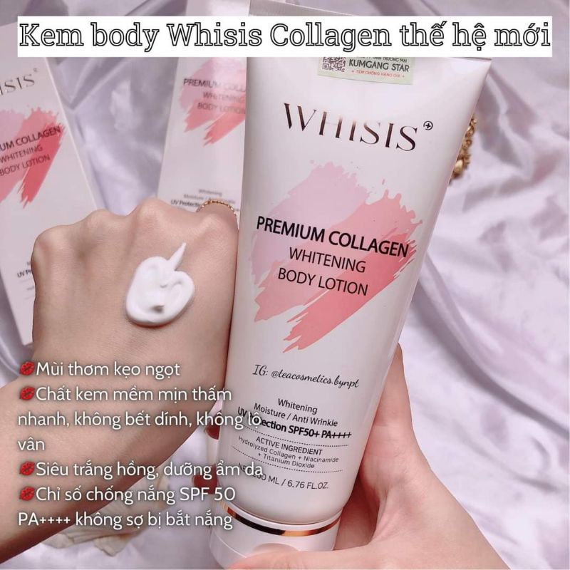 Kem Dưỡng Thể Chống Nắng Toàn Thân Whisis Premium Collagen Whitening Body Lotion Hàn Quốc 200ml | Lala Cosmetics - Thiên đường mỹ phẩm