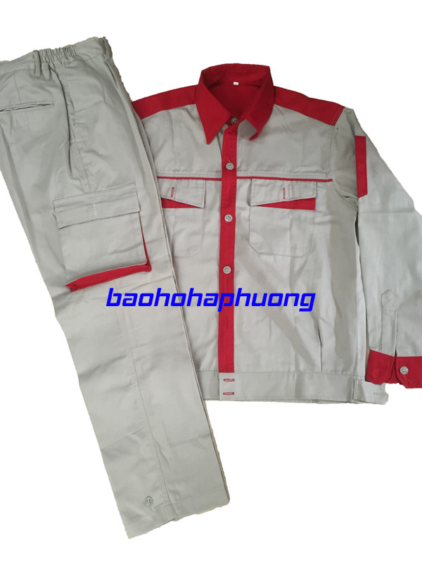 Quần áo bảo hộ kaki hàn quốc màu ghi phối đỏ hà nội