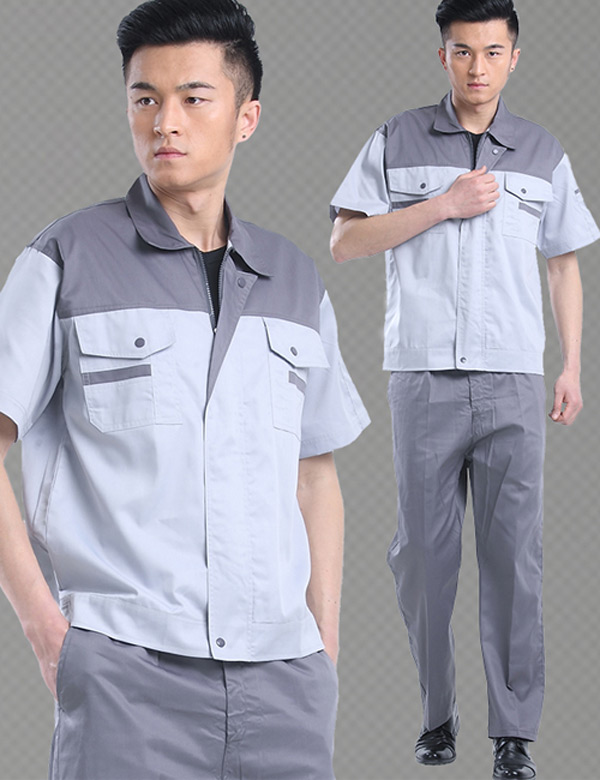 quần áo bảo hộ kaki cộc tay màu ghi phối xám