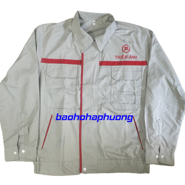 quần áo bảo hộ kỹ sư màu ghi phối đỏ 1
