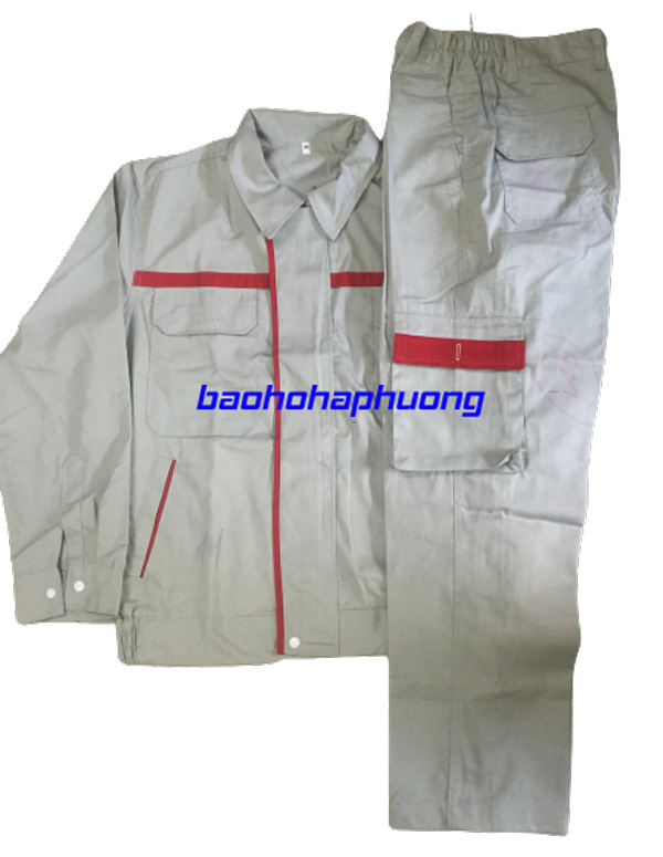 quần áo bảo hộ kỹ sư màu ghi phối đỏ