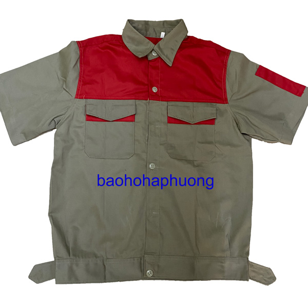 quần áo bảo hộ lao động cộc tay chì phối đỏ 1