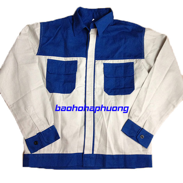 quần áo bảo hộ lao động màu trắng phối xanh 1