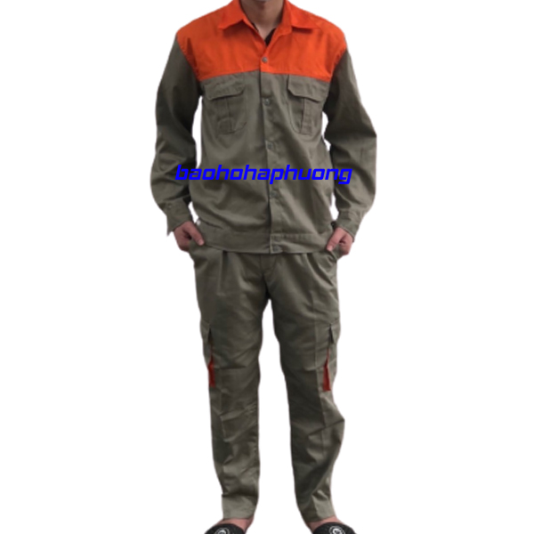 quần áo bảo hộ màu ghi chì phối cam